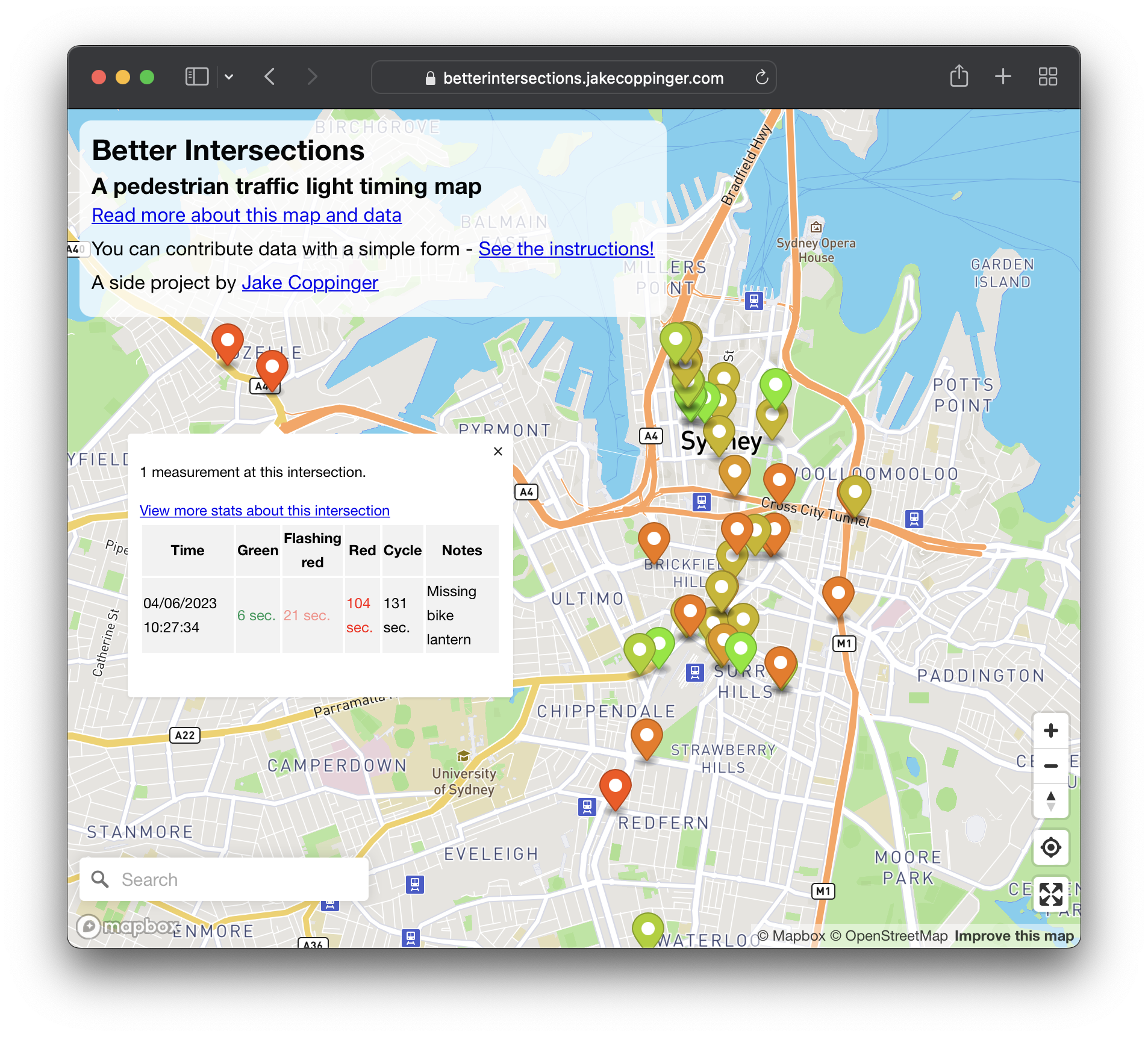 Mapping pedestrian traffic light timing in Sydney, Australia