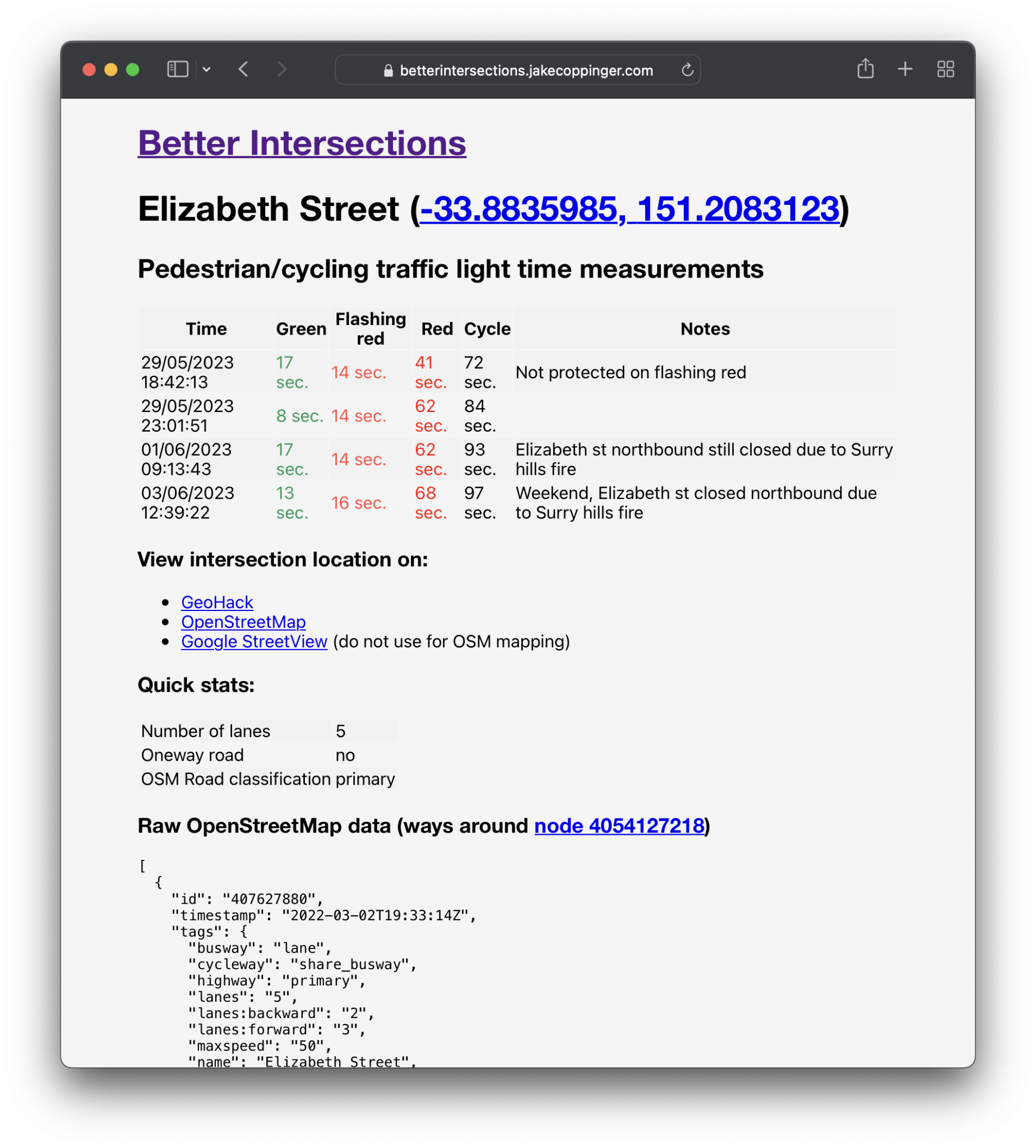 Mapping pedestrian traffic light timing in Sydney, Australia Jake