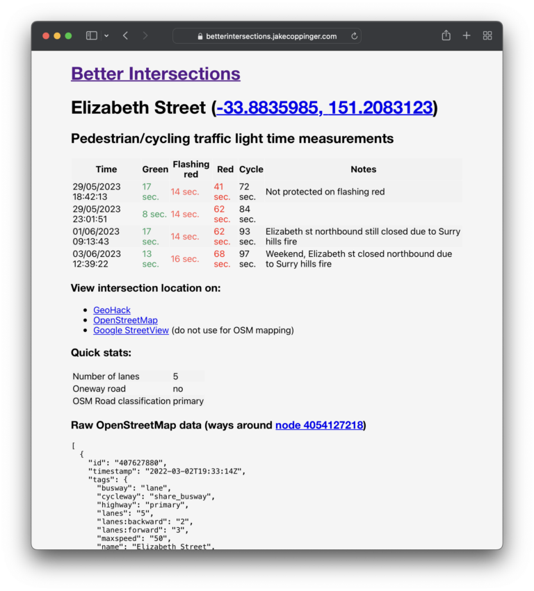 Mapping pedestrian traffic light timing in Sydney, Australia Jake